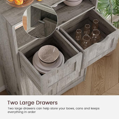 Iwell Storage Cabinet with 2 Drawers & 2 Adjustable Shelves | Kitchen Cabinet, Cupboard, for Living Room, Kitchen, Entryway, Home Office, Grey
