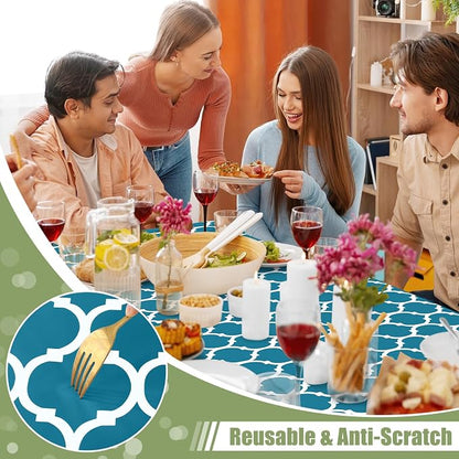 Smiry Picnic Fitted Table Cover, 5 Foot Flannel Backed Vinyl Tablecloth | Waterproof Elastic Stretch Table Cloth, Wipeable Plastic Tablecloth for Camping, Indoor & Outdoor (Turquoise, 30" x 60")