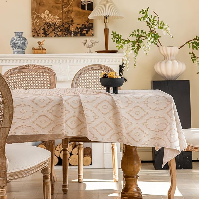 AIRCOWRIE Cotton Linen Tablecloth for Rectangle Tables, Heavy Duty Wrinkle Free Water Resistant Washable Cloth Dining Table Cover for Kitchen and Outdoor Use(Magnolia, 54”×78”, Rectangle)