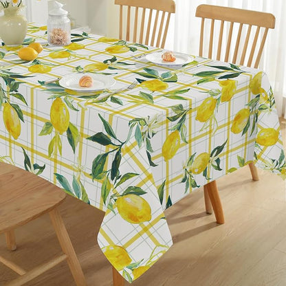 SASTYBALE Summer Lemon Tablecloth, Yellow Buffalo Plaid, 52" x 70" | Rectangle, Washable, Water Resistant, Vintage Pattern, Indoor & Outdoor Use