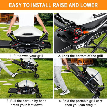 Hisencn Grill Stand for Weber Q1200, Q1000, Q2200, Q2400 Portable Grill Cart for Blackstone 17"& 22" Table Top Griddles, Outdoor BBQ Stand for Weber Q Series Gas Grills, for Travel and Camping