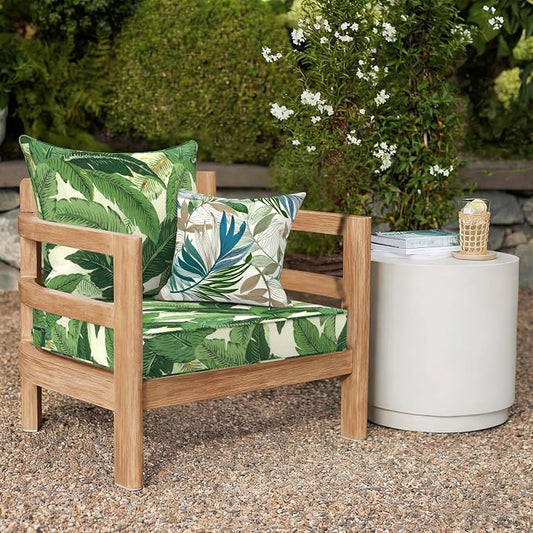 DYTXIII Outdoor Deep Seat Cushion Set, Water Repellent 24"x24" Patio Thick Cushions Replacement with Seat & Back Pillow for Patio Sofa, Wicker Chair, Couch - Swaying Palms Green