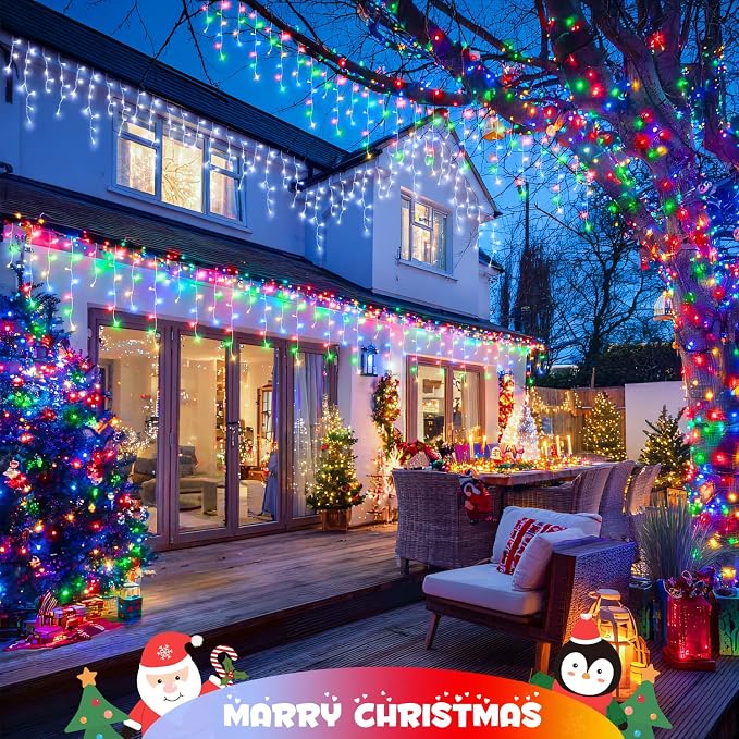 JMEXSUSS Color Changing Icicle Lights Outdoor Waterproof, 11 Modes 400 LED | Christmas Icicle Lights with 80 Drops, White to Multicolor Icicle Lights for Indoor Christmas Eaves Party Decorations