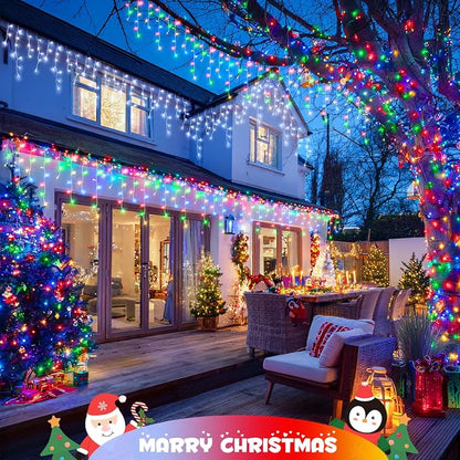 JMEXSUSS Color Changing Icicle Lights Outdoor Waterproof, 11 Modes 400 LED | Christmas Icicle Lights with 80 Drops, White to Multicolor Icicle Lights for Indoor Christmas Eaves Party Decorations