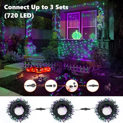 Brizled Outdoor Halloween String Lights Indoor Mini Purple & Green Light | 240 LED 95.14ft; 8 Modes; Connectable; Timer; Waterproof; Plugin Mini Twinkle Fairy Light for Outside Spooky Tree Decoration