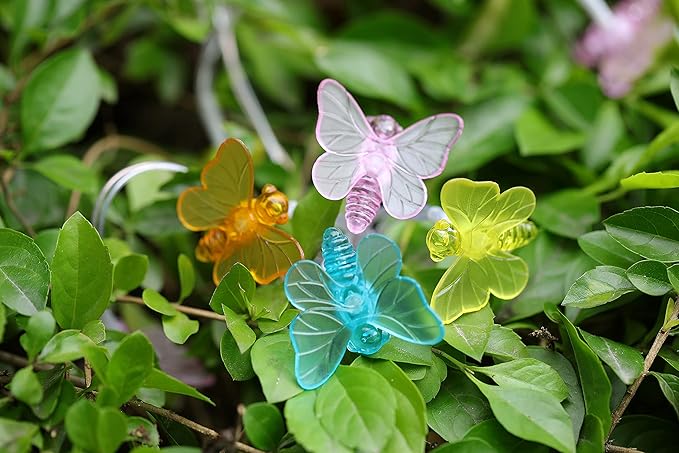 WSgift Solar Butterfly String Lights, 16 Ft 32 Warm White LED Outdoor Waterproof Butterfly Fairy String Lights for Garden Yard Outdoor Decorations
