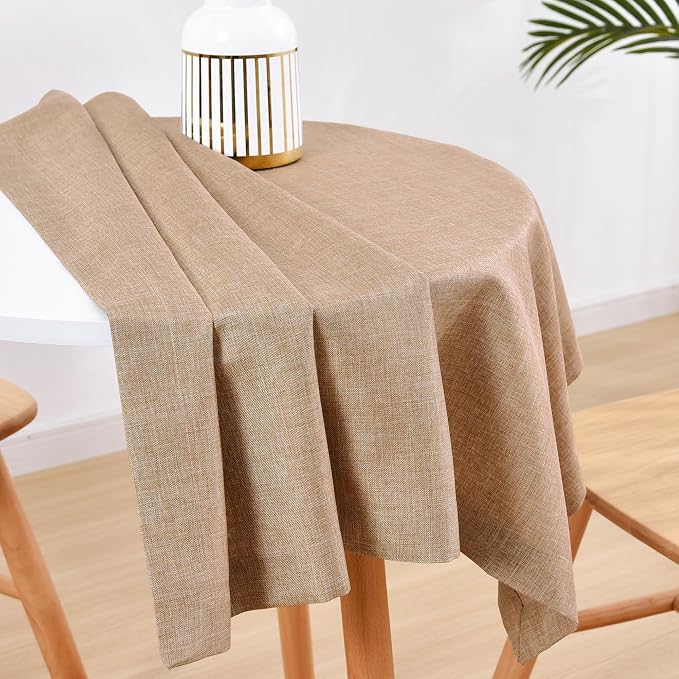 Wolkemer Faux Linen Small Square Tablecloth Heavy Duty Wrinkle Resistant Fabric Table Cloths 36 x 36 Inch Flaxen Coffee Table Cover for Kitchen Dining Indoor Outdoor Tabletop Decoration