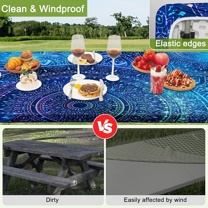 Picnic Table and Bench Cover Set, Waterproof Fitted Elastic Cloth | Portable Camping Essentials With Built-In Storage Pocket And Waterproof Fabric For Outdoor RV Or Picnic Table Use