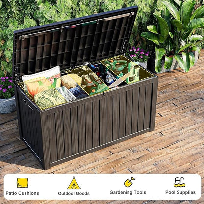 280 Gallon Large Outdoor Storage Box Waterproof, UV Resistant Resin Deck Box with Hydraulic Rod & Lockable Latch for Patio Furniture, Outside Storage Box for Garden Tools, Patio Cushions, Black