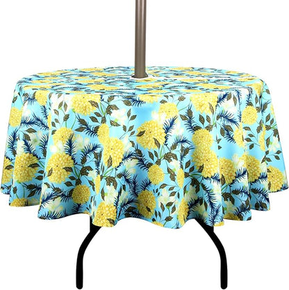 EHouseHome Outdoor Indoor 60inch Round Tablecloth with Umbrella Hole and Zipper, Waterproof Zippered Patio Cloths, Spring/Summer Table Covers for Backyard Circular Table/BBQs/Picnic