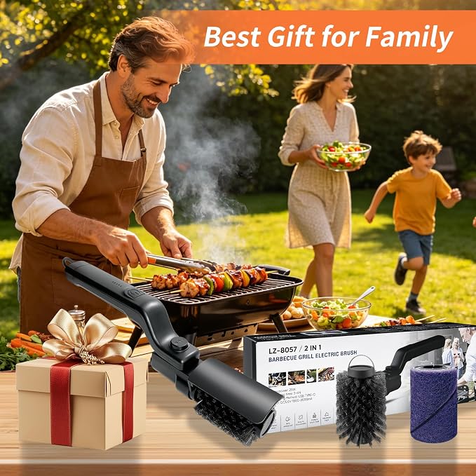 Electric Grill Brush for Outdoor Grill, 3-Speed Modes, Cordless Rechargeable BBQ Cleaner with 180° Adjustable Head, Reinforced Steel Bristles, Grill Cleaning Brush for Barbecue Grates