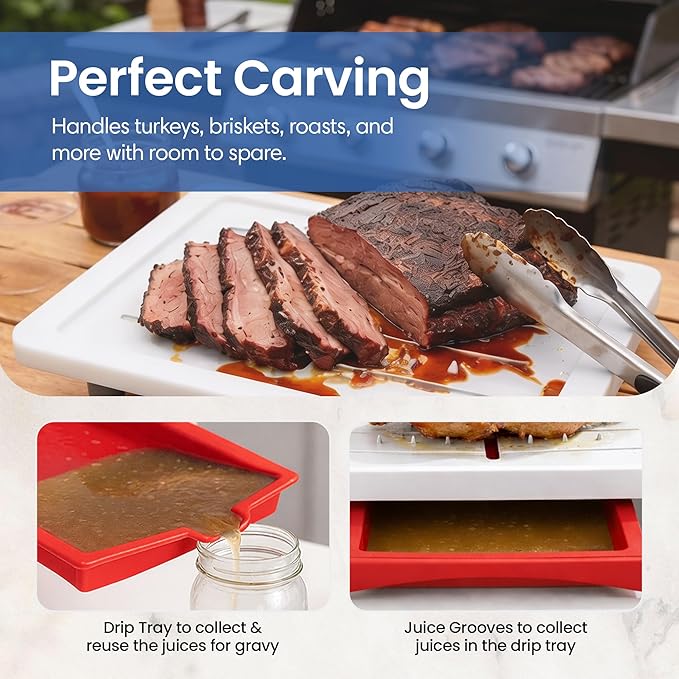 Large Cutting Board - Karving King Meal Prep System with Juice Groove, Spikes & Drip Tray - BPA Free Cutting Board - Patented Multi-Feature Design Carving Board - BBQ Essential & Kitchen Gifts