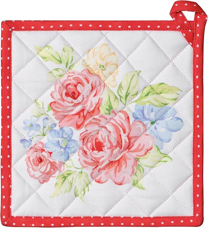 Maison d' Hermine Pot Holders 100% Cotton Heat Resistant Potholders 8" x 8" Hot Pads with Loop BBQ Cooking Baking Hotel Farmhouse Kitchen Handling Hot Pans Spring Summer (Pack of 1, Vintage Floral)