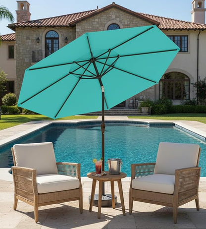9FT Auto-Tilt Patio Umbrella|Outdoor Market Table Umbrella with 8 Fiberglass Ribs for Pool,Deck&Backyard