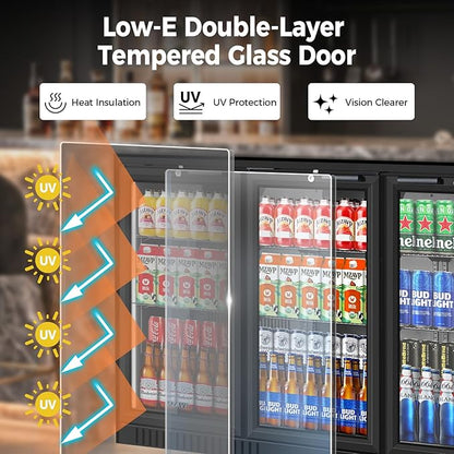 Back Bar Cooler with 3 Glass Door, 11.2 Cu.Ft Commercial Beverage Fridge, Under Counter Display Refrigerator with Safety Lock for Beer, Soda, Wine, Built-In/Freestanding for Bar Store Restaurant