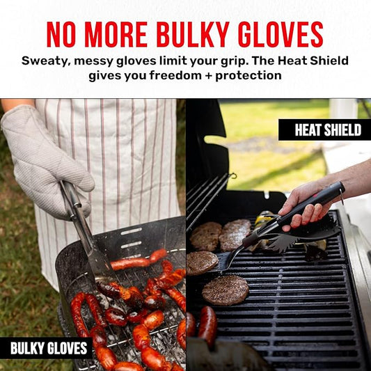 Grillbot Heat Resistant BBQ Heat Shield for Utensils, Protect Hands from Burns, Splatter & Flare-Ups, BPA-Free Silicone, Dishwasher Safe, Universal Fit, Perfect Grill Gift for Men (Black, Bear)