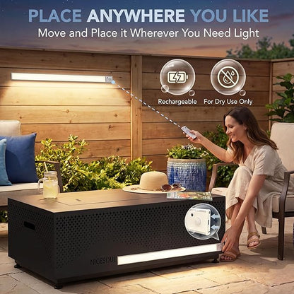 NICESOUL 42'' Propane/Natural Gas Fire Pit Table, Rectangle Firepits with Tank Table, 50000 BTU Modern Outdoor Fireplace with LED Lights for Outside Patio Backyard Deck Porch, CSA Certified, Dark Gray