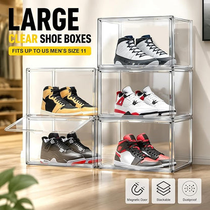 10 Pack Clear High-Top Sneaker Storage Box, Acrylic Shoe Organizer | Extra height 10.6'' for high-top sneakers & athletic footwear Size 11. Stackable display design keeps collections organized