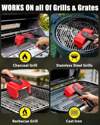 Electric Grill Brush-Bristle-Free Spinning-Grill-Cleaning-Brush-Outdoor-Automatic-BBQ-Grill-Cleaner with LED,Dual-Speed Motor,4500mAh Rechargeable Motorized Power Barbecue Safe Heavy Duty Tool
