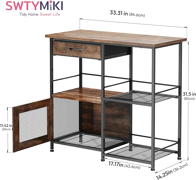 SWTYMIKI 33.31''x14.25'' Coffee Bar Cabinet - Large Farmhouse Coffee Stand Station Multi-Purpose Buffet Sideboard Cabinet with Drawers - Kitchen Bar Table for Living Room, Small Space, Espresso