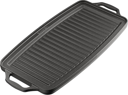 Bakken 19” Reversible Cast Iron Griddle, Flat & Grill Side, Dual Burner Cooking Plate for Pancakes, Meats & Veggies, Pre-Seasoned, Nonstick, Oven & Campfire Safe, Heavy-Duty Griddle Top with Mitt