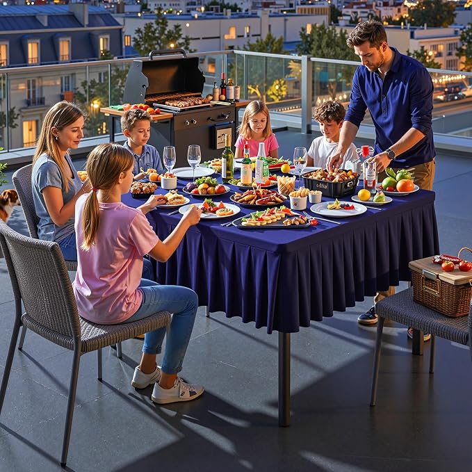 PARTISKY Navy Blue Spandex Square Tablecloths 54x54 Inch, Wrinkle Free Fitted Card Table Cloth Stretch Square Table Cover for Kitchen Dinner, Holiday Party, Wedding Banquet, Display Trade Show