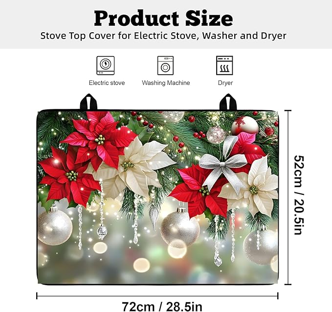 Christmas Multi-Design Stove Cover for Glass/Electric Stoves - 3-in-1 Heat-Resistant Protector Mat, Non-Slip Drying Rack 28"x20"