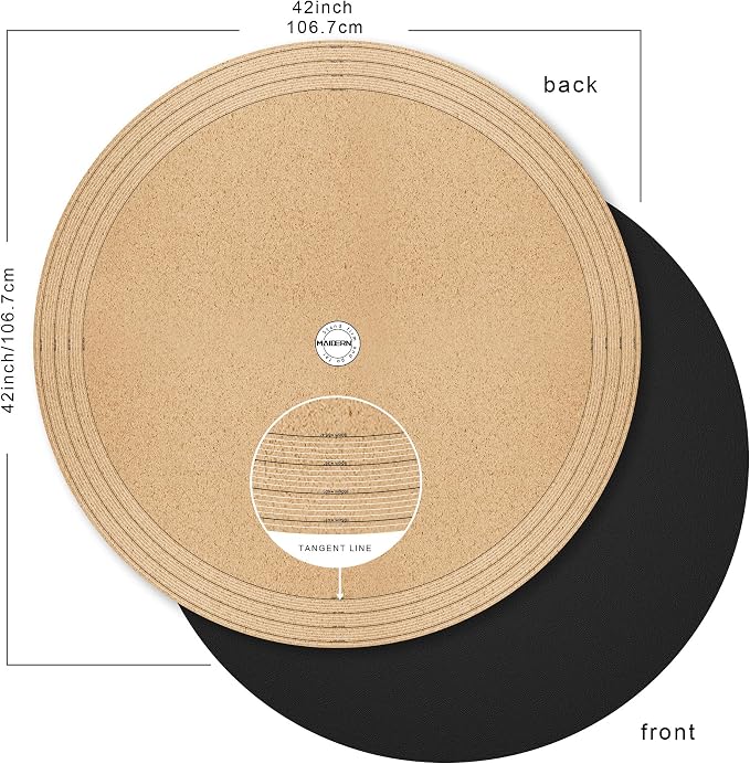 MAIDERN 42 Inch Round Cork & Leather Table Pad Protector, Cuttable Size (36-42 Inch), Trimmable Dining Table Mat, Heat Resistant/Non-Slip Table Cover for Kitchen, Office, or Restauran (Black)
