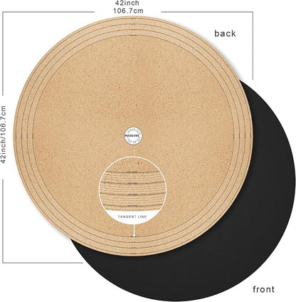MAIDERN 42 Inch Round Cork & Leather Table Pad Protector, Cuttable Size (36-42 Inch), Trimmable Dining Table Mat, Heat Resistant/Non-Slip Table Cover for Kitchen, Office, or Restauran (Black)