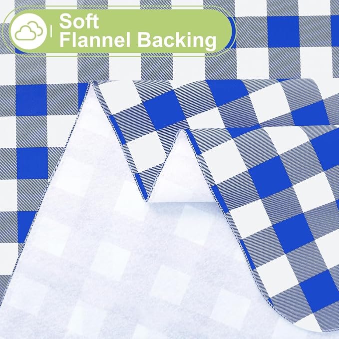 Smiry Picnic Table Cloth, Vinyl Tablecloths with Flannel Backing, 52"x70" | Waterproof Rectangle Table Cloth, Wipeable Buffalo Plaid Table Cover for Indoor and Outdoor (Blue & White)