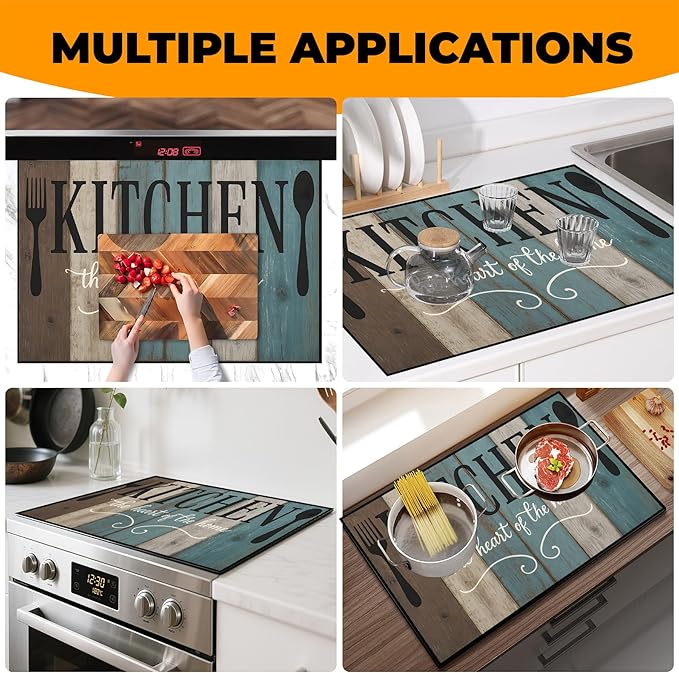 Heat-Resistant Glass Stove Top Cover with Anti-Slip Rubber Coating – Electric Stove Protector, Scratch-Resistant, Counter Space Decor Mat (board, 28.5"L x 20.5"W)