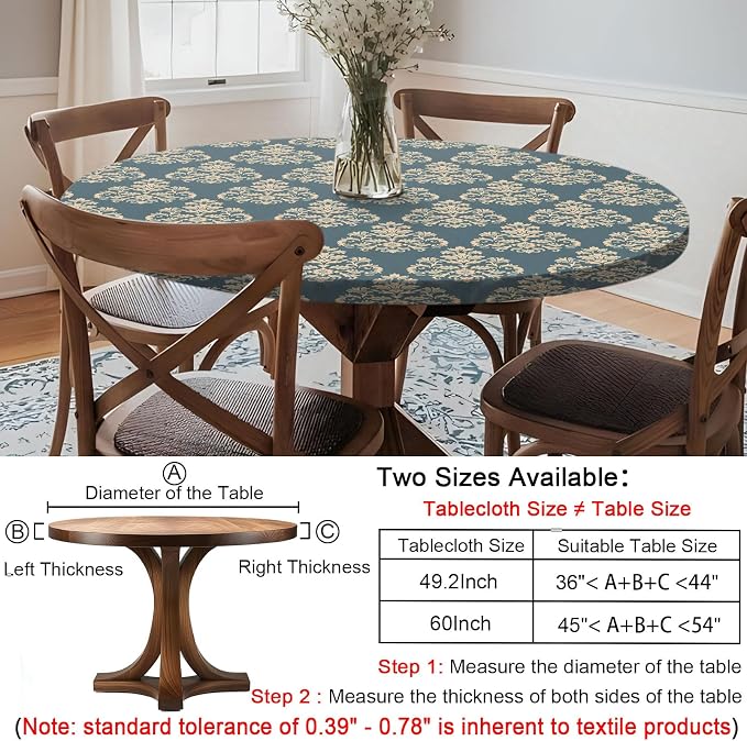 opstellen Fitted Round Tablecloth Waterproof Table Cloth Vinyl Indoor Outdoor Circle Cover for 36-44" Tables Dining Kitchen Apartment Home Party Gear Gifts Summer Fall Patio Picnic Camping Essentials