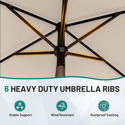 AreShark 6.5' x 10' Rectangular Patio Umbrellas for Outdoor, Outdoor Table Umbrella, Large Outdoor Patio Umbrellas with 6 Sturdy Ribs for Pool, Garden, Deck & Market (Cream-White)