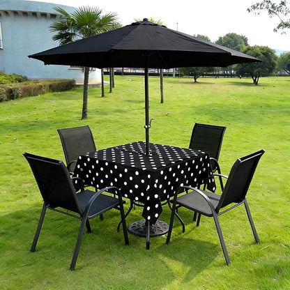 Poise3EHome Square Outdoor Tablecloth with Umbrella Hole and Zipper,Black Dot 60x60 Inch,Polyester SpillProof Washable Table Cloth for Spring Summer Patio Garden Poolside Picnic Camping BBQS