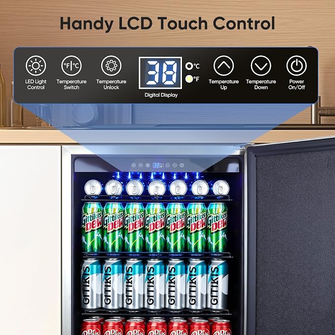 24 Inch Outdoor Beverage Refrigerator Built-in Patio Fridge | Under Counter drink Cooler with Stainless Steel Door, Digital Control, Quiet Cooling System for Backyard, Outdoor Kitchen