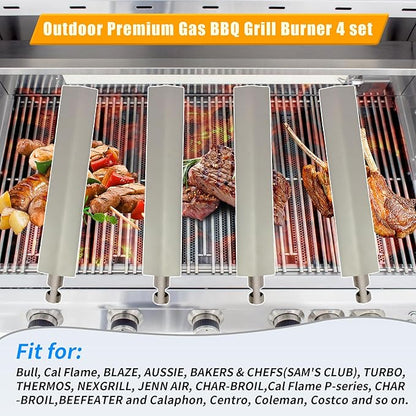 4-Set 15 3/4" Heavy Duty Cast 304 Stainless Steel Grill Burners for Bull, Premium Outdoor Bull BBQ Gas Grill Replacements Parts for Cal Flame P-Series, Aussie, Thermos, Turbo, Beefeater, etc