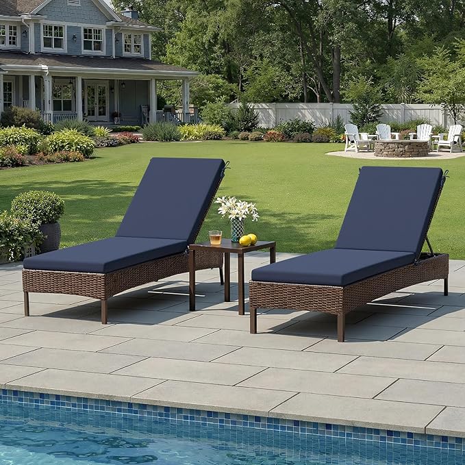 Crestlive Products Waterproof Outdoor Chaise Lounge Cushions Set of 2, Fade Resistant Patio Furniture Lounge Chair Cushion, 72" L x 21" W