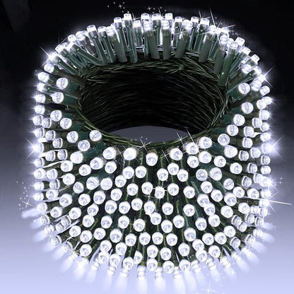 XURISEN 403FT 1000 LED Christmas Lights Outdoor Green Wire String Lights 8 Modes with Timer Memory Waterproof Fairy Lights Plug in for Xmas Tree Wedding Yard Party Holiday Decorations(Cool White)