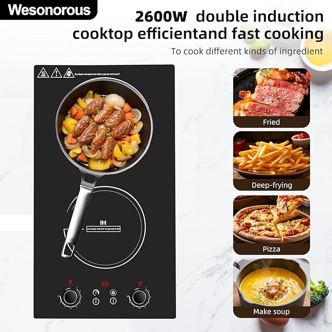 Double Induction Cooktop,110V 2600W 2 burner induction cooktop with hot plat with LED Touch Screen 10 Levels,Child Safety Lock & Timer 110V countertop burners
