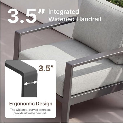 KISLOT Aluminum Outdoor Patio Furniture Armchairs,Outside Patio Sofa with Washable Thick Cushion, Patio Sofa Couch Set of 2 for Porch, Balcony, Deck, Yard,Gray Aluminum Frame