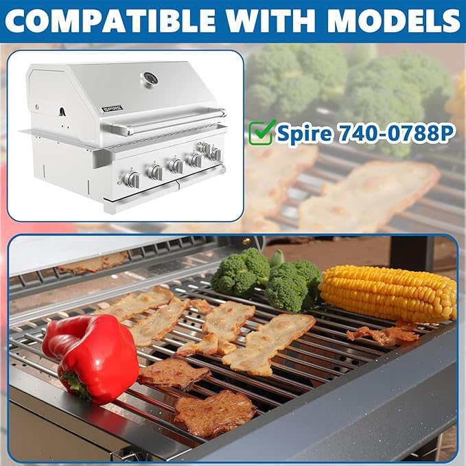 SafBbcue Replacement Kit for Spire Premium 5 Burner 740-0788P, Parts for Spire Premium Grill Accessories, Cooking Grates & Heat Plates Kit for Spire 740-0788P Grill, Stainless Steel