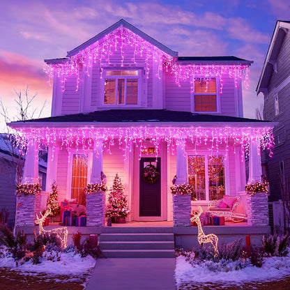 JMEXSUSS 400 LED Pink Christmas Icicle Lights | Connectable Pink Christmas Lights Indoor Outdoor with Remote, Icicle String Light for Room Fireplace Garden Eave Decorations