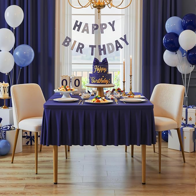 PARTISKY Navy Blue Spandex Square Tablecloths 34x34 Inch, 2 Pack Wrinkle Free Fitted Card Table Cloth Stretch Square Table Cover for Kitchen Dinner, Holiday Party, Wedding Banquet, Display Trade Show