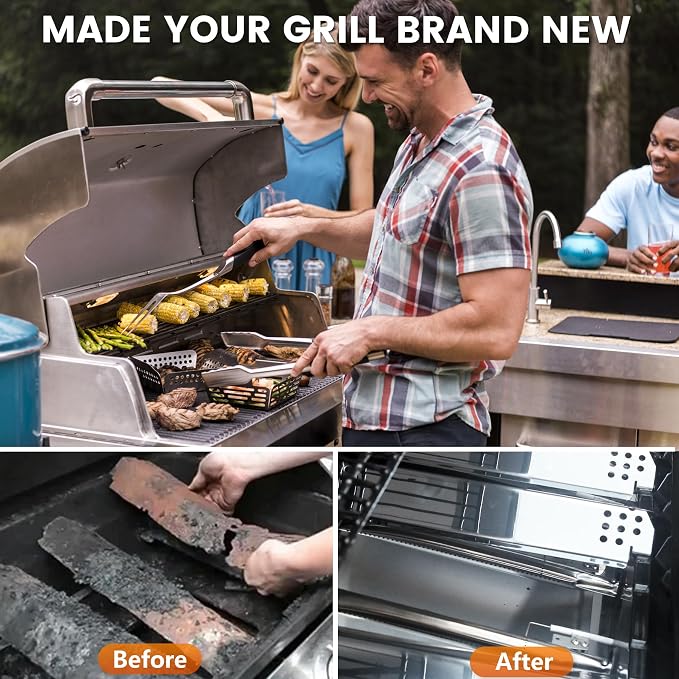 CANDANA Replacement Parts for Nexgrill 4 Burner Heat Tents Home Depot 720-0830H Gas Grill Flame Guards Shield Plates Burner Covers Stainless Steel 14.6"