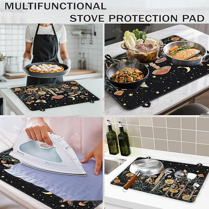 Mystery Mushroom Glass Top Stove Cover Protector,Starry Sky Night Heat Resistant Stove Top Cover, Large Size Range Covers for Electric Stove Countertop Mat, 28 x 20 Inch