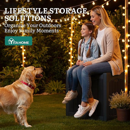 YITAHOME 31 Gallon OutdoorDeck Box, Lockable Resin Storage Box and Waterproof Package Delivery Box for Patio, Garden, Poolside, Cushions, Supplies & Sports Gear, Black