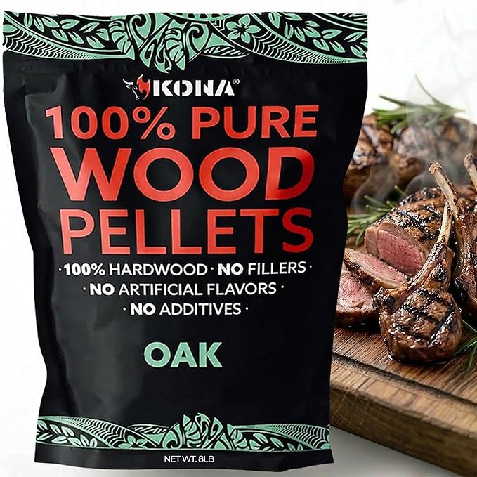 Kona 100% Oak Smoker Pellets, Intended for Ninja Woodfire Outdoor Grill, 8 lb Resealable Bags
