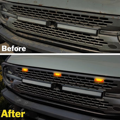Front LED Grill Lights Compatible with Ford Bronco Accessories 2021 2022 2023 2024 2/4 Doors, Amber