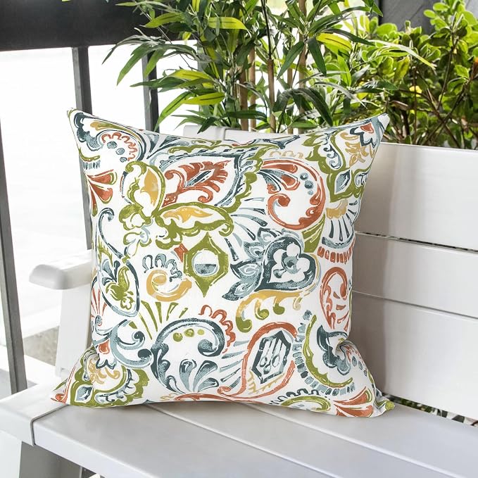 LVTXIII Outdoor Pillow Covers 20x20 Inch, 2 Pack Large Square Throw Pillow Cases, Fade-Resistant Cushion Covers for Patio Furniture Sofa, Garden Porch, Paisley Botanical