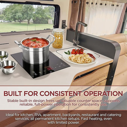 ChangBERT Built-in & Countertop Induction Cooktop, NSF-Certified Commercial Grade Single Induction Burner, Large 8” Heating Coil, Low Noise, Precise Temperature Control for Apartments RVs Food Station